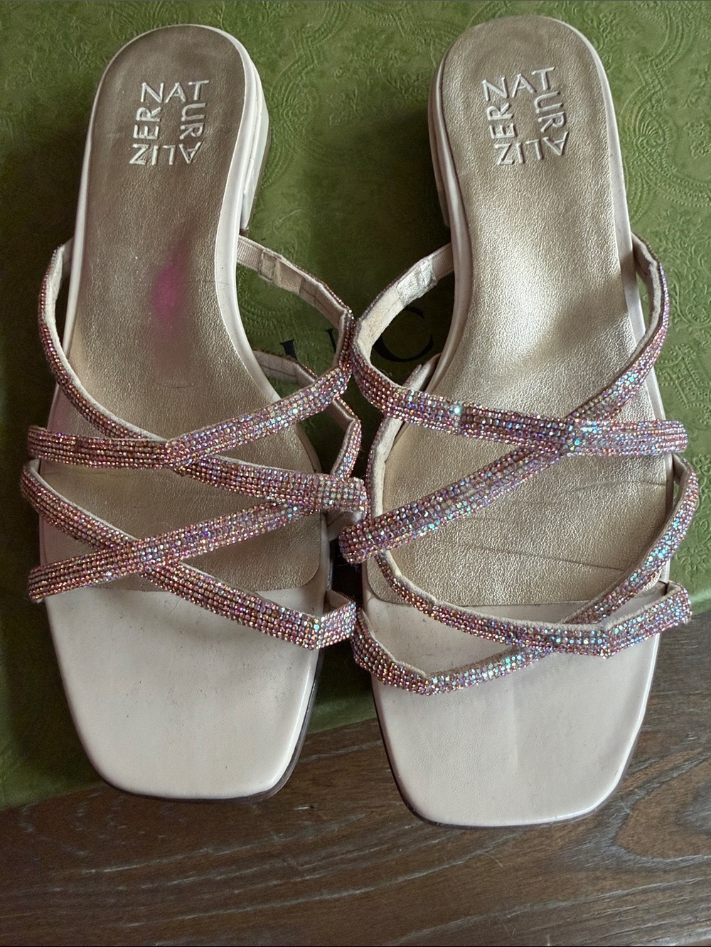 Naturalizer Iridescent Crystal Strappy Slide Sandals - Pink/Multicolor